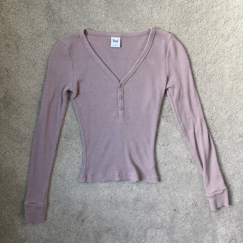 Aritzia TNA Homestretch Henley Waffle Knit Long Sleeve